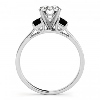 Trio Emerald Cut Black Diamond Engagement Ring 14k White Gold (0.30ct)