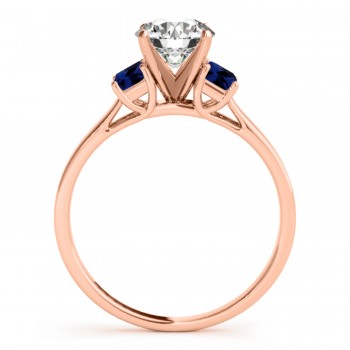 Trio Emerald Cut Blue Sapphire Engagement Ring 14k Rose Gold (0.30ct)