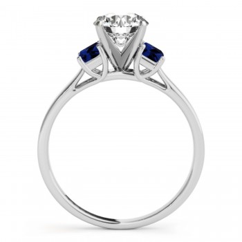 Trio Emerald Cut Blue Sapphire Engagement Ring 18k White Gold (0.30ct)