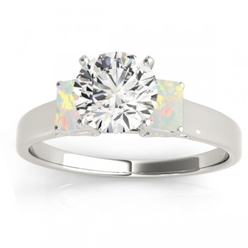 Trio Emerald Cut Opal Engagement Ring 18k White Gold (0.30ct)