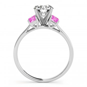 Trio Emerald Cut Pink Sapphire Engagement Ring 18k White Gold (0.30ct)
