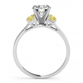 Trio Emerald Cut Yellow Diamond Engagement Ring 14k White Gold (0.30ct)