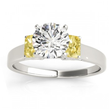 Trio Emerald Cut Yellow Diamond Engagement Ring Platinum (0.30ct)