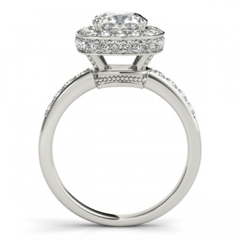 Cushion Cut Halo Diamond Engagement Ring 14k White Gold (1.34ct)