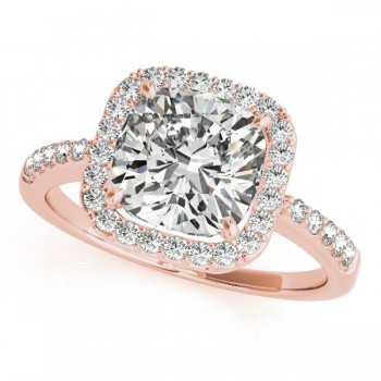 Cushion Cut Diamond Halo Engagement Ring 14k Rose Gold (1.00ct)