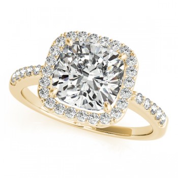 Cushion Cut Diamond Halo Engagement Ring 14k Yellow Gold (1.00ct)