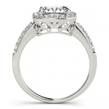 Cushion Cut Diamond Halo Engagement Ring 18k White Gold (1.00ct)