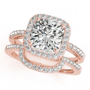 Cushion Cut Square Shape Diamond Halo Bridal Set 14k Rose Gold (1.17ct)