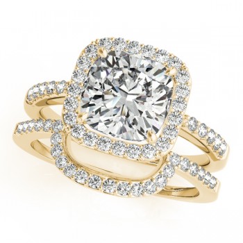 Cushion Cut Square Shape Diamond Halo Bridal Set 14k Yellow Gold (1.17ct)