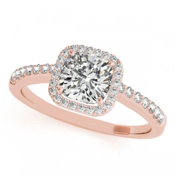 Cushion Cut Diamond Halo Engagement Ring 14k Rose Gold (0.50ct)