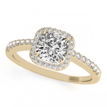 Cushion Cut Diamond Halo Engagement Ring 14k Yellow Gold (0.50ct)