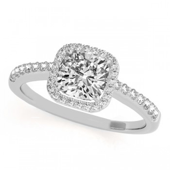 Cushion Cut Diamond Halo Engagement Ring 18k White Gold (0.50ct)