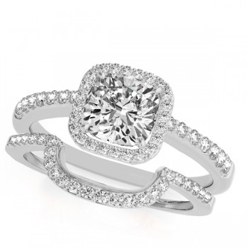 Cushion Cut Square Shape Diamond Halo Bridal Set 18k White Gold (0.67ct)