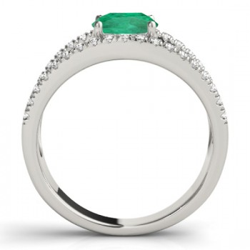 Emerald Split Shank Engagement Ring 14K White Gold (0.67ct)