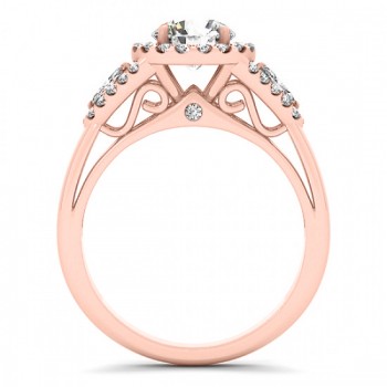 Marquise Sidestone Diamond Halo Engagement Ring 14k Rose Gold (1.59ct)
