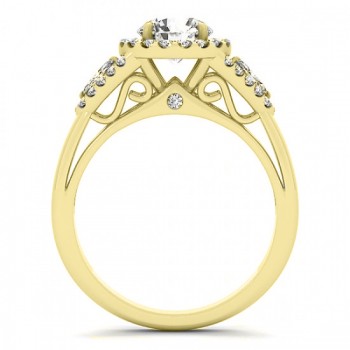 Marquise Sidestone Diamond Halo Engagement Ring 14k Yellow Gold (1.59ct)