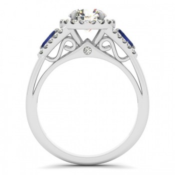 Diamond & Marquise Blue Sapphire Engagement Ring 14k White Gold (1.59ct)