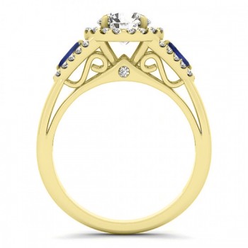 Diamond & Marquise Blue Sapphire Engagement Ring 18k Yellow Gold (1.59ct)