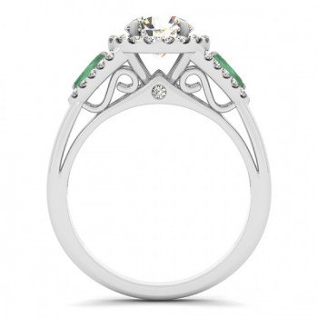 Diamond & Marquise Emerald Engagement Ring 14k White Gold (1.59ct)