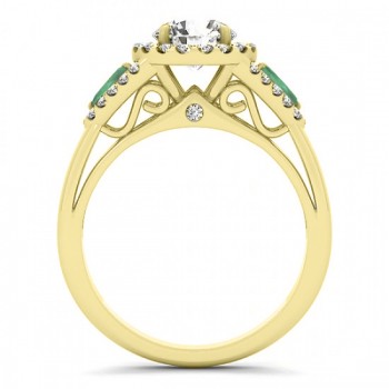 Diamond & Marquise Emerald Engagement Ring 14k Yellow Gold (1.59ct)
