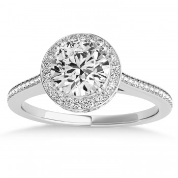 Diamond Halo Round Engagement Ring in 14k White Gold (0.48ct)