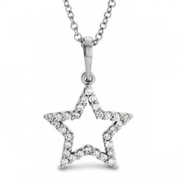 Petite Star Shape Diamond Pendant Necklace 14k White Gold 0.16ct