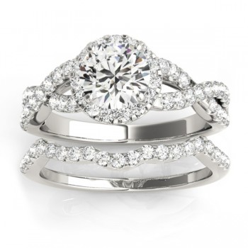 Diamond Infinity Halo Engagement Ring & Band 14k White Gold (0.73ct)