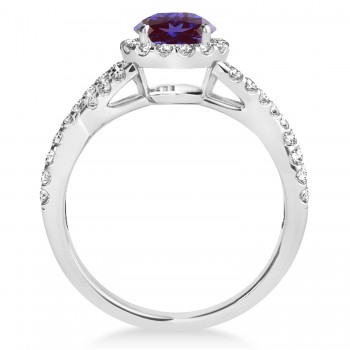 Alexandrite & Diamond Twisted Engagement Ring 18k White Gold 1.80ct