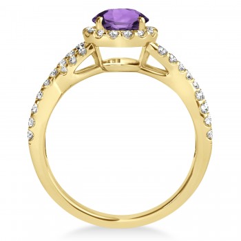 Amethyst & Diamond Twisted Engagement Ring 14k Yellow Gold 1.20ct