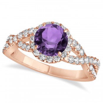 Amethyst & Diamond Twisted Engagement Ring 18k Rose Gold 1.20ct