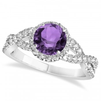 Amethyst & Diamond Twisted Engagement Ring 18k White Gold 1.20ct