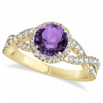 Amethyst & Diamond Twisted Engagement Ring 18k Yellow Gold 1.20ct