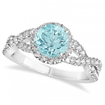 Aquamarine & Diamond Twisted Engagement Ring 14k White Gold 1.25ct