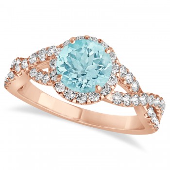 Aquamarine & Diamond Twisted Engagement Ring 18k Rose Gold 1.25ct