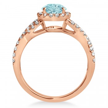 Aquamarine & Diamond Twisted Engagement Ring 18k Rose Gold 1.25ct