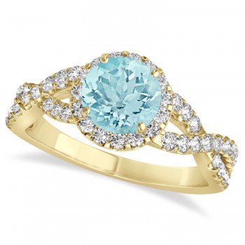 Aquamarine & Diamond Twisted Engagement Ring 18k Yellow Gold 1.25ct