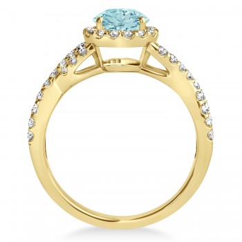 Aquamarine & Diamond Twisted Engagement Ring 18k Yellow Gold 1.25ct