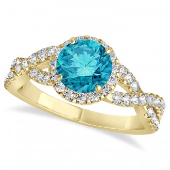 Blue Diamond & Diamond Twisted Engagement Ring 18k Yellow Gold 1.30ct