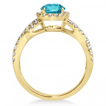 Blue Diamond & Diamond Twisted Engagement Ring 18k Yellow Gold 1.30ct