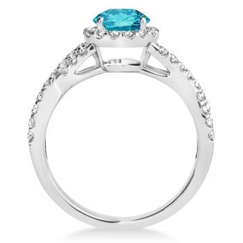 Blue Diamond & Diamond Twisted Engagement Ring Platinum 1.30ct