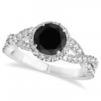 Black Diamond & Diamond Twisted Engagement Ring 14k White Gold 1.30ct