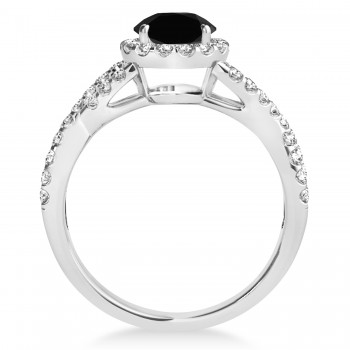 Black Diamond & Diamond Twisted Engagement Ring 14k White Gold 1.30ct