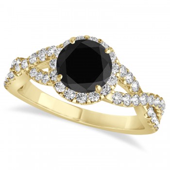 Black Diamond & Diamond Twisted Engagement Ring 18k Yellow Gold 1.30ct