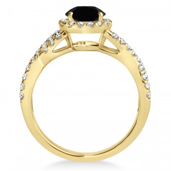 Black Diamond & Diamond Twisted Engagement Ring 18k Yellow Gold 1.30ct