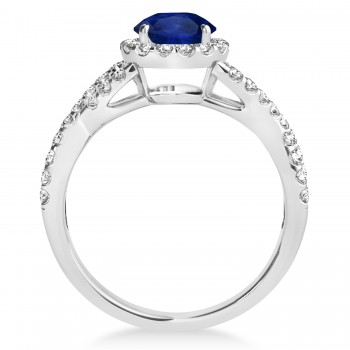 Blue Sapphire & Diamond Twisted Engagement Ring 14k White Gold 1.55ct