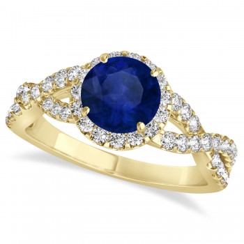 Blue Sapphire & Diamond Twisted Engagement Ring 14k Yellow Gold 1.55ct