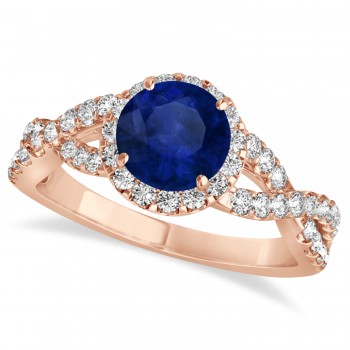 Blue Sapphire & Diamond Twisted Engagement Ring 18k Rose Gold 1.55ct