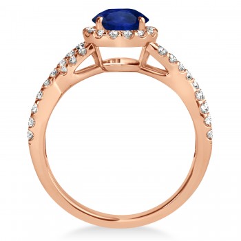 Blue Sapphire & Diamond Twisted Engagement Ring 18k Rose Gold 1.55ct