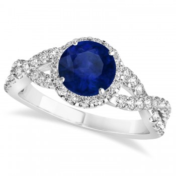 Blue Sapphire & Diamond Twisted Engagement Ring 18k White Gold 1.55ct