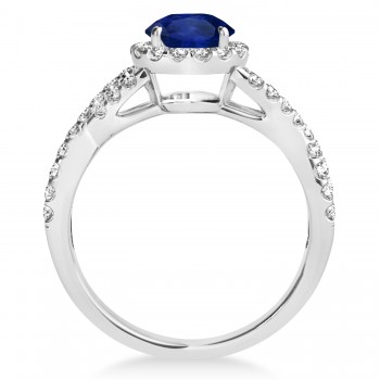 Blue Sapphire & Diamond Twisted Engagement Ring Platinum 1.55ct